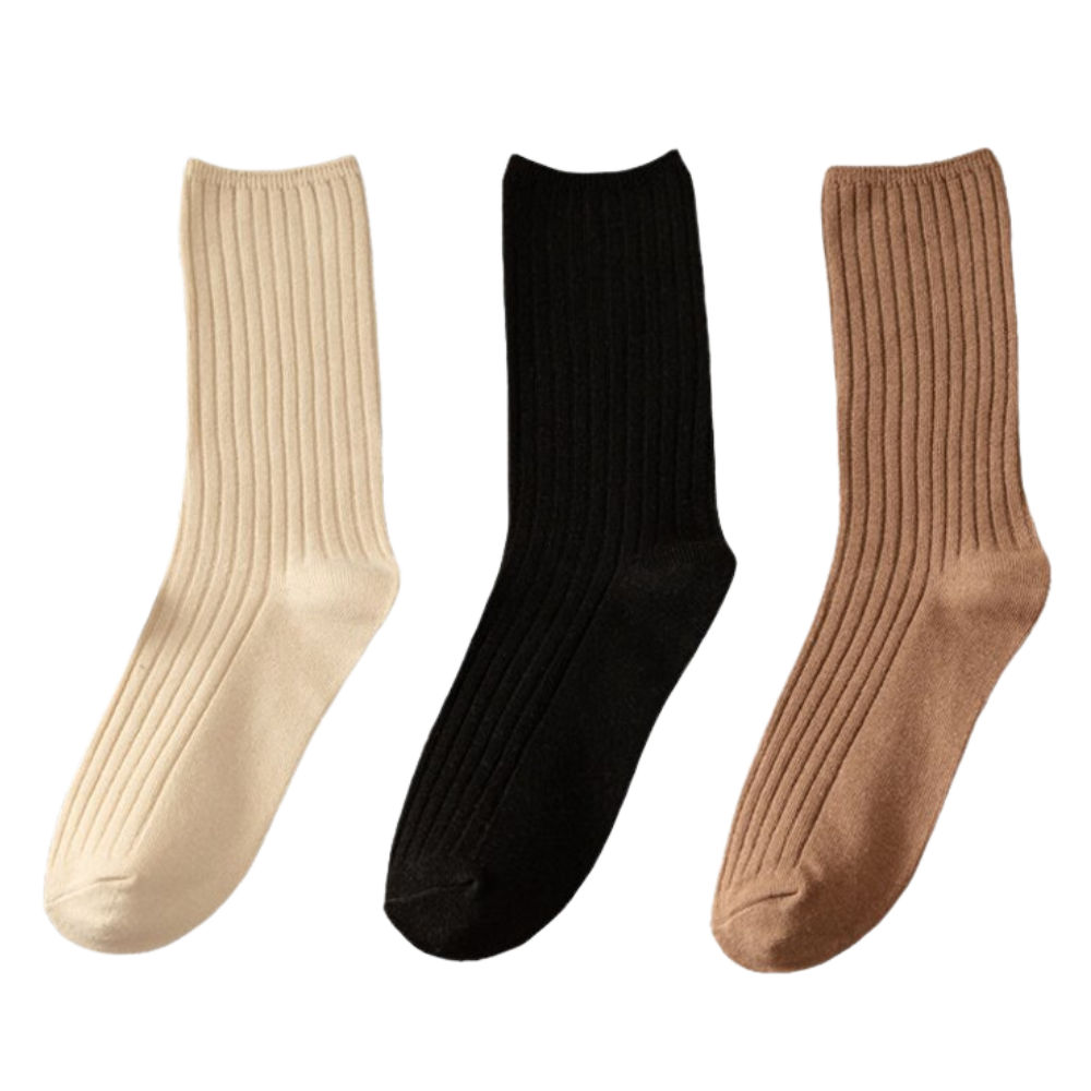 Calcetines de algodón acanalados de 3 pares para mujer - Ozerty